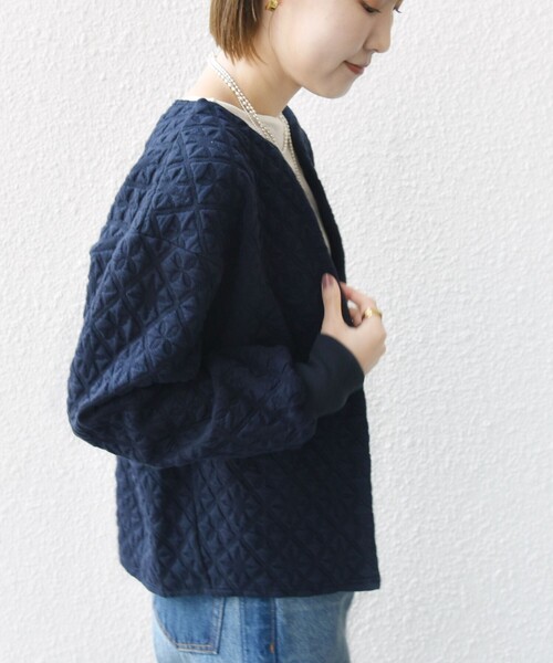 WEB限定】〈手洗い可能〉キルティング ジャカード カーディガン