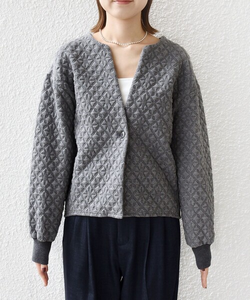 WEB限定】〈手洗い可能〉キルティング ジャカード カーディガン