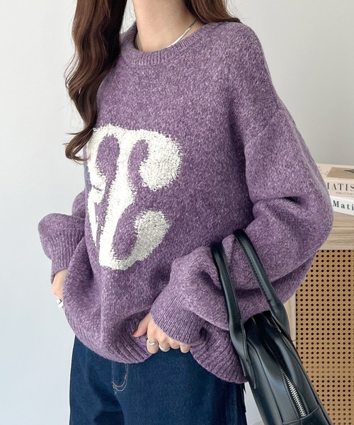 Futier land(フューティアランド)の「アートロゴ相良刺繍ニットトップス(ニット/セーター・レディース・ブルー系その他/チャコールグレー/パープル・FREE)」の10枚目の写真
