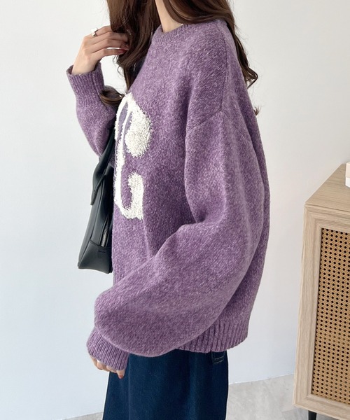 Futier land(フューティアランド)の「アートロゴ相良刺繍ニットトップス(ニット/セーター・レディース・ブルー系その他/チャコールグレー/パープル・FREE)」の13枚目の写真