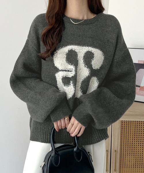 Futier land(フューティアランド)の「アートロゴ相良刺繍ニットトップス(ニット/セーター・レディース・ブルー系その他/チャコールグレー/パープル・FREE)」の14枚目の写真