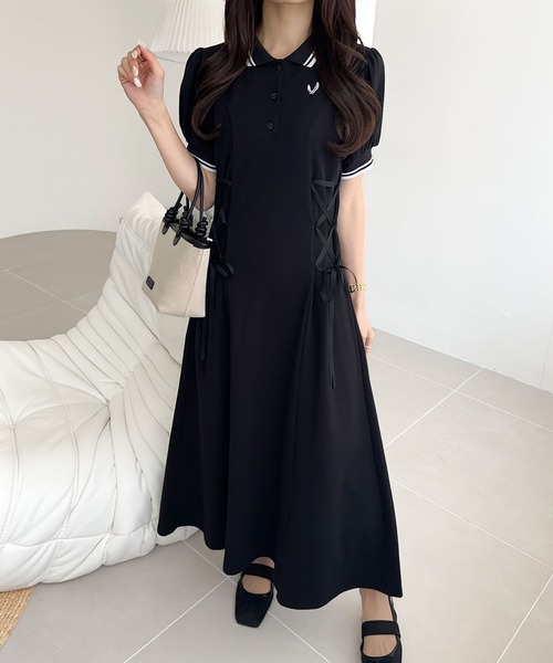 フリル袖 黒 ポロワンピース セール】【mily bilet】品よく、可愛く。夏のときめきは