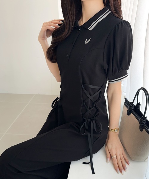 mily bilet(ミウィビレット)の「【mily bilet】品よく、可愛く。夏のときめきは、シルエットから始まる。鹿の子胸刺繍ポロワンピース(ワンピース・レディース・ブラック/ネイビー/ベージュ・X-LARGE/SMALL/MEDIUM/LARGE)」の12枚目の写真