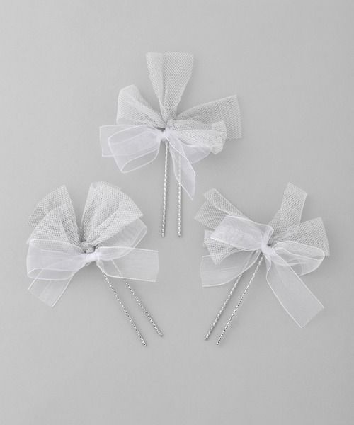 ANEMONE（アネモネ）の「ラメシアーリボンUピン[3本セット]（その他ヘアアクセサリー・レディース・ホワイト/ブラック・FREE）」の6枚目の写真