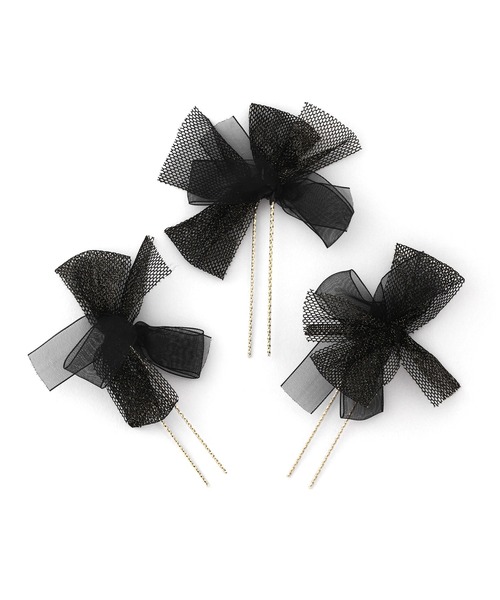 ANEMONE（アネモネ）の「ラメシアーリボンUピン[3本セット]（その他ヘアアクセサリー・レディース・ホワイト/ブラック・FREE）」の5枚目の写真