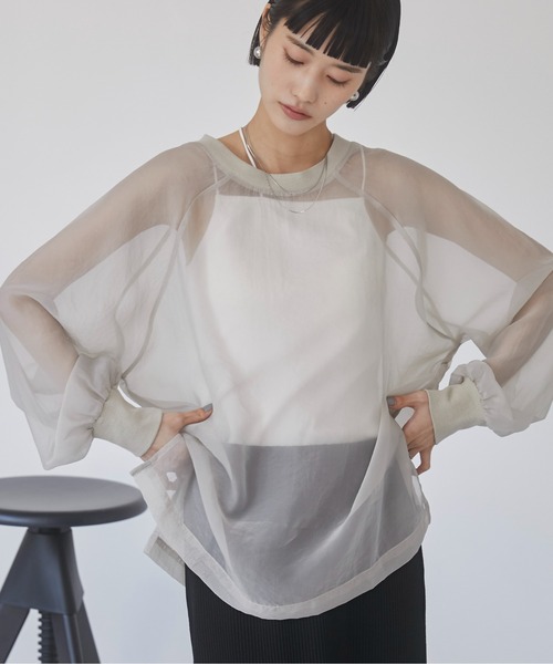 ANGIE（アンジー）の「オーガンジー シアートップス/プルオーバー（Tシャツ/カットソー・レディース・ブラック/アイボリー/ライトグレー・FREE）」の3枚目の写真