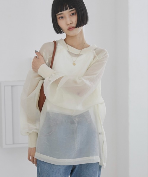 ANGIE（アンジー）の「オーガンジー シアートップス/プルオーバー（Tシャツ/カットソー・レディース・ブラック/アイボリー/ライトグレー・FREE）」の15枚目の写真