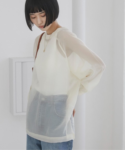 ANGIE（アンジー）の「オーガンジー シアートップス/プルオーバー（Tシャツ/カットソー・レディース・ブラック/アイボリー/ライトグレー・FREE）」の16枚目の写真
