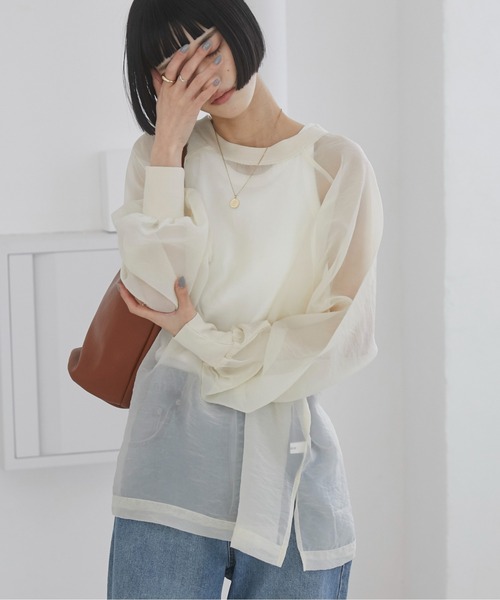 ANGIE（アンジー）の「オーガンジー シアートップス/プルオーバー（Tシャツ/カットソー・レディース・ブラック/アイボリー/ライトグレー・FREE）」の17枚目の写真
