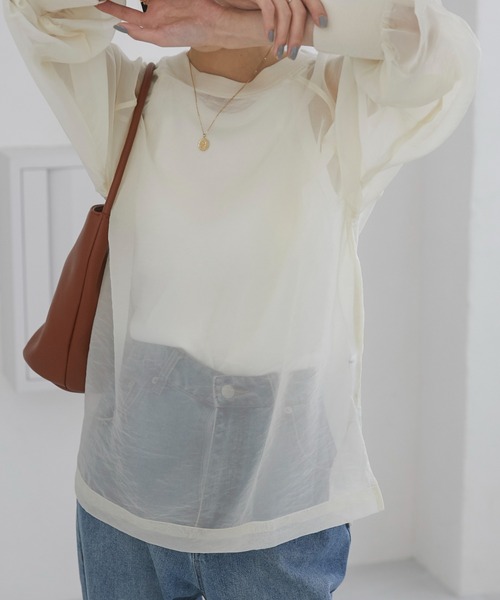 ANGIE（アンジー）の「オーガンジー シアートップス/プルオーバー（Tシャツ/カットソー・レディース・ブラック/アイボリー/ライトグレー・FREE）」の18枚目の写真