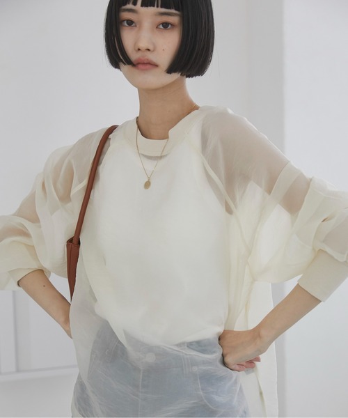 ANGIE（アンジー）の「オーガンジー シアートップス/プルオーバー（Tシャツ/カットソー・レディース・ブラック/アイボリー/ライトグレー・FREE）」の19枚目の写真