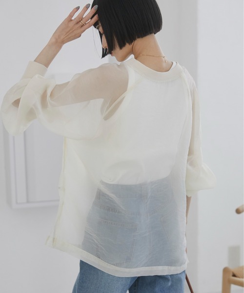 ANGIE（アンジー）の「オーガンジー シアートップス/プルオーバー（Tシャツ/カットソー・レディース・ブラック/アイボリー/ライトグレー・FREE）」の21枚目の写真