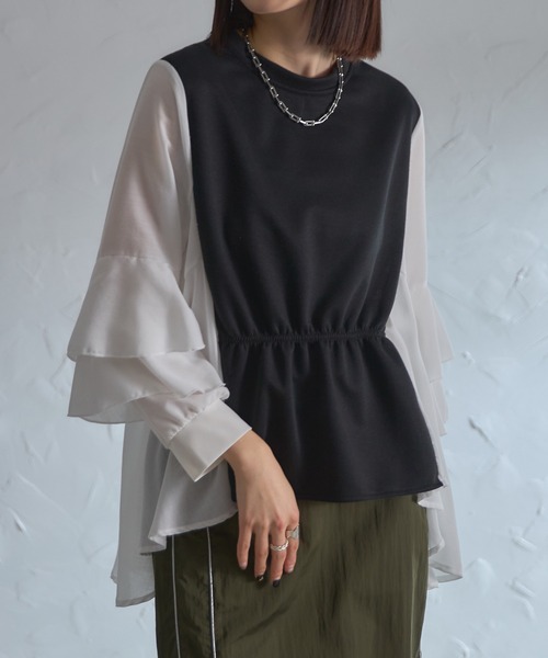 heve24SS フィンスリーブBL ブラウス プルオーバー クルーネック HEVE ヘイヴ フィンスリーブ BL ブラウス プルオーバー クルーネック
