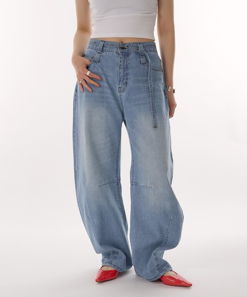 MUHET（ミュエータ）の「belted curve denim pants / ベルト付き