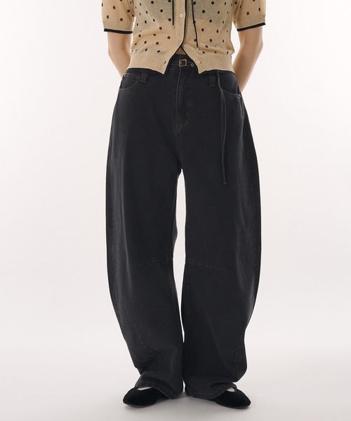 belted curve denim pants / ベルト付きカーブデニムパンツ（デニム
