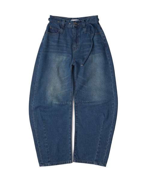 belted curve denim pants / ベルト付きカーブデニムパンツ（デニム