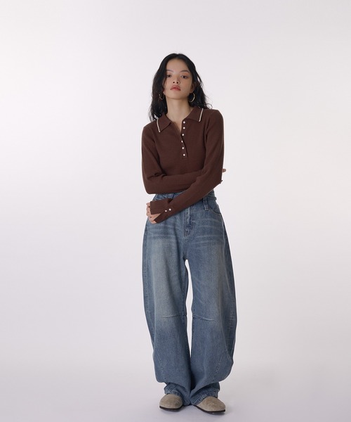 MUHET（ミュエータ）の「belted curve denim pants / ベルト付きカーブデニムパンツ（デニムパンツ・レディース・ライトインディゴブルー/インディゴブルー/ブラック/ブルー系その他・LARGE/MEDIUM/SMALL）」の9枚目の写真