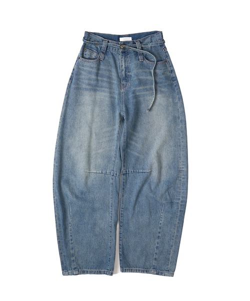 belted curve denim pants / ベルト付きカーブデニムパンツ（デニム