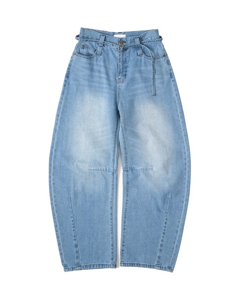 セール】belted curve denim pants / ベルト付きカーブデニム