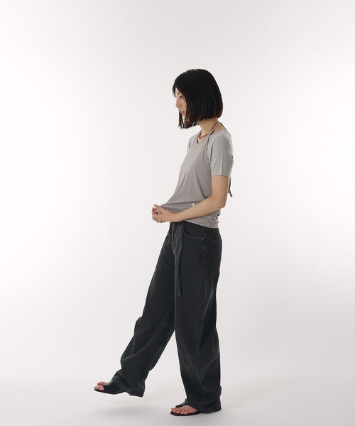 belted curve denim pants / ベルト付きカーブデニムパンツ（デニム