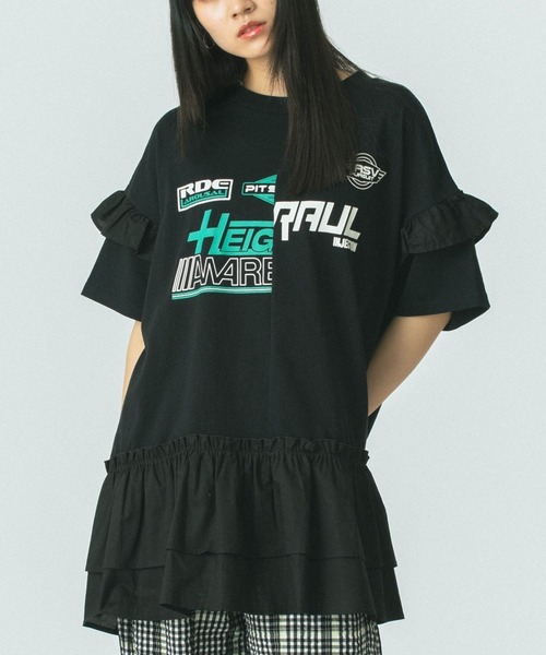 ROSE BUD◆REMAKELIKEPRINTSLEEVETOP/トップス/FREE/コットン/BLK/総柄 ROSE BUD（ローズバッド）の「(mag.by c)ローズプリントサーマル