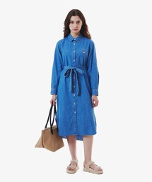 LACOSTE ロングワンピース 40 ネイビー ベルト フレア わに刺繡 LACOSTE｜ラコステのワンピース/ドレス（ブルー・ネイビー/青色