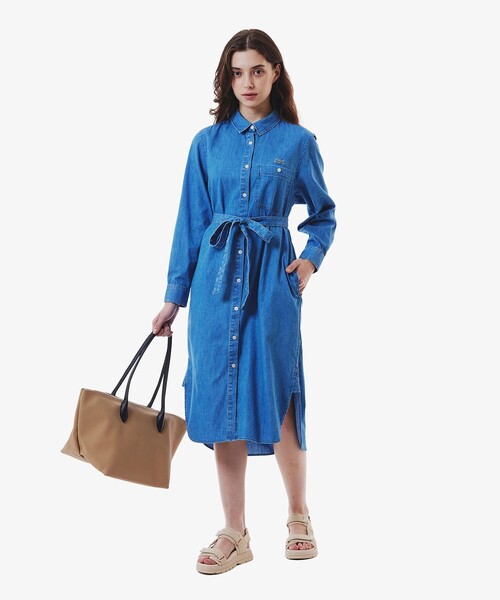 LACOSTE デニムシャツワンピース38ウォッシュダークブルー LACOSTE デニムシャツワンピース38ウォッシュダークブルー