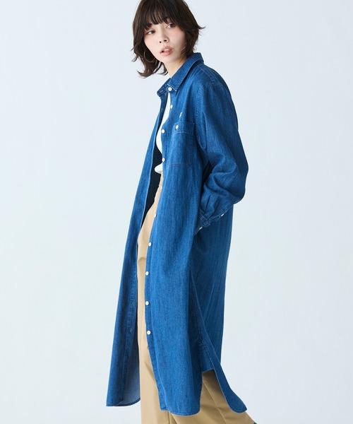 セール】ウエストベルト デニムシャツドレス ワンピース（シャツ
