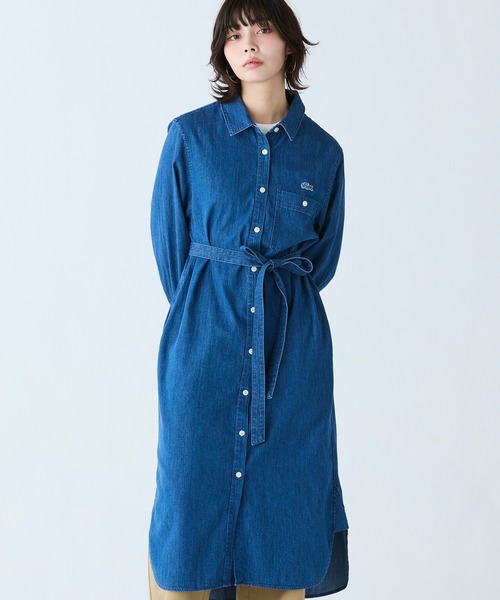 セール】ウエストベルト デニムシャツドレス ワンピース（シャツ
