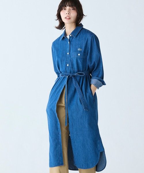 セール】ウエストベルト デニムシャツドレス ワンピース（シャツ