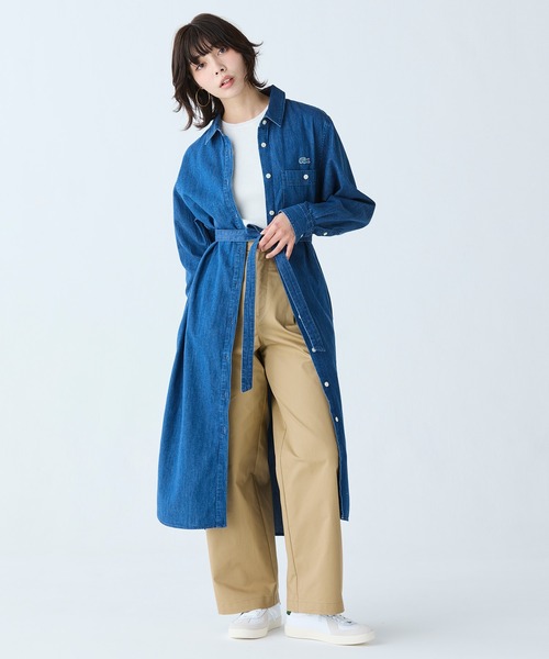 ◆国内直営◆【LACOSTE】デニムシャツドレス セール】ウエストベルト デニムシャツドレス ワンピース(シャツ