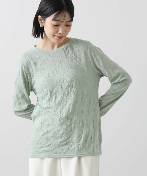 Gready Brilliant（グレディブリリアン）の「ワッシャーシアーカットソー（Tシャツ/カットソー・レディース・グリーン/ピンク/オフホワイト・M）」の2枚目の写真