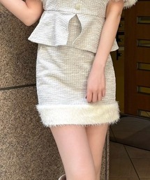 異素材ヘムカットツイードタイトミニスカート