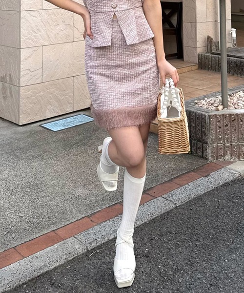 ROYAL PARTY（ロイヤルパーティー）の「異素材ヘムカットツイードタイトミニスカート（スカート・レディース・グレー/ピンク/ベージュ・FREE）」の13枚目の写真