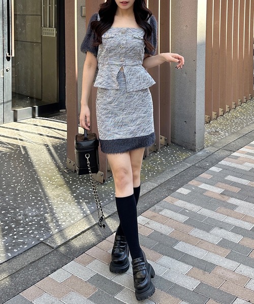 ROYAL PARTY（ロイヤルパーティー）の「異素材ヘムカットツイードタイトミニスカート（スカート・レディース・グレー/ピンク/ベージュ・FREE）」の11枚目の写真
