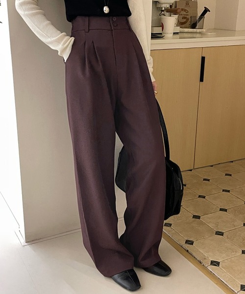 DAY CLOSET（デイ クローゼット）の「レディース マニッシュハイウエストダブルボタンワイドタックパンツ（スラックス・レディース・ダークグレー/ブラウン/グレイッシュベージュ/ブラック・S/M/L）」の3枚目の写真