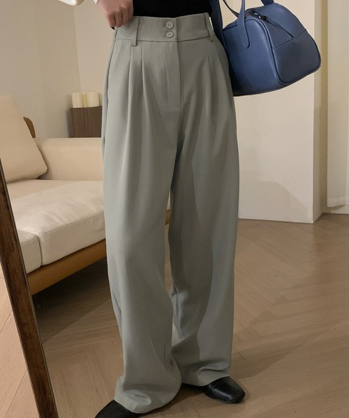DAY CLOSET（デイ クローゼット）の「レディース マニッシュハイウエストダブルボタンワイドタックパンツ（スラックス・レディース・ダークグレー/ブラウン/グレイッシュベージュ/ブラック・S/M/L）」の12枚目の写真