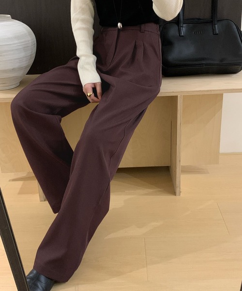 DAY CLOSET（デイ クローゼット）の「レディース マニッシュハイウエストダブルボタンワイドタックパンツ（スラックス・レディース・ダークグレー/ブラウン/グレイッシュベージュ/ブラック・S/M/L）」の9枚目の写真