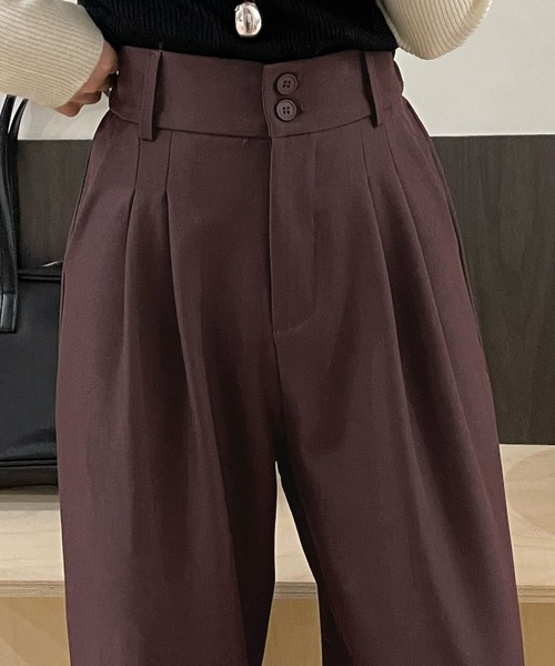 DAY CLOSET（デイ クローゼット）の「レディース マニッシュハイウエストダブルボタンワイドタックパンツ（スラックス・レディース・ダークグレー/ブラウン/グレイッシュベージュ/ブラック・S/M/L）」の15枚目の写真