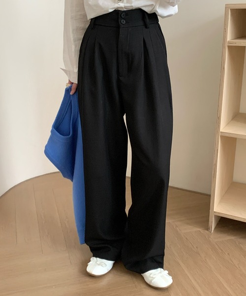 DAY CLOSET（デイ クローゼット）の「レディース マニッシュハイウエストダブルボタンワイドタックパンツ（スラックス・レディース・ダークグレー/ブラウン/グレイッシュベージュ/ブラック・S/M/L）」の20枚目の写真