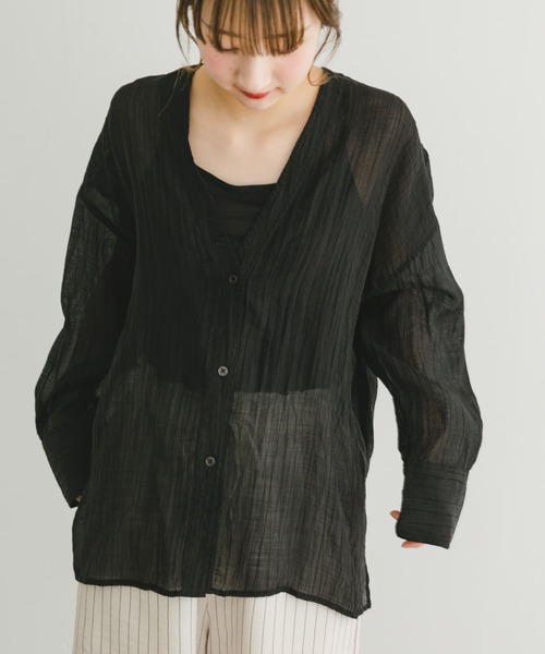 ITEMS URBANRESEARCH（アイテムズ アーバンリサーチ）の「Vネックシアーブラウス（シャツ/ブラウス・レディース・オフホワイト/ブラック/ミント・FREE）」の9枚目の写真