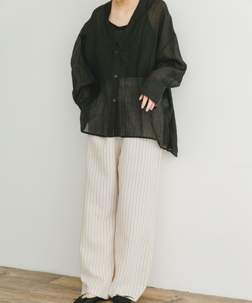 ITEMS URBANRESEARCH（アイテムズ アーバンリサーチ）の「Vネックシアーブラウス（シャツ/ブラウス・レディース・オフホワイト/ブラック/ミント・FREE）」の11枚目の写真