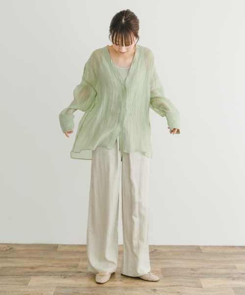 ITEMS URBANRESEARCH（アイテムズ アーバンリサーチ）の「Vネックシアーブラウス（シャツ/ブラウス・レディース・オフホワイト/ブラック/ミント・FREE）」の16枚目の写真