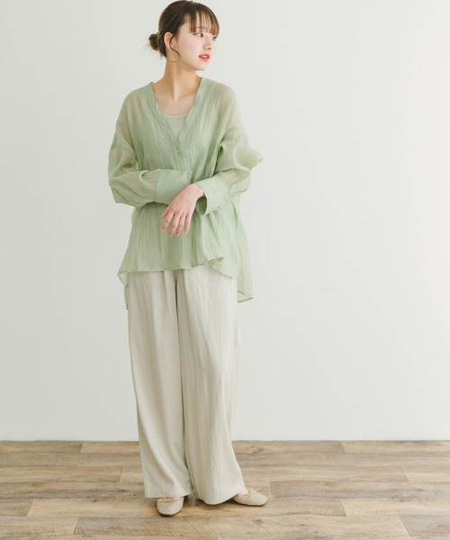 ITEMS URBANRESEARCH（アイテムズ アーバンリサーチ）の「Vネックシアーブラウス（シャツ/ブラウス・レディース・オフホワイト/ブラック/ミント・FREE）」の17枚目の写真