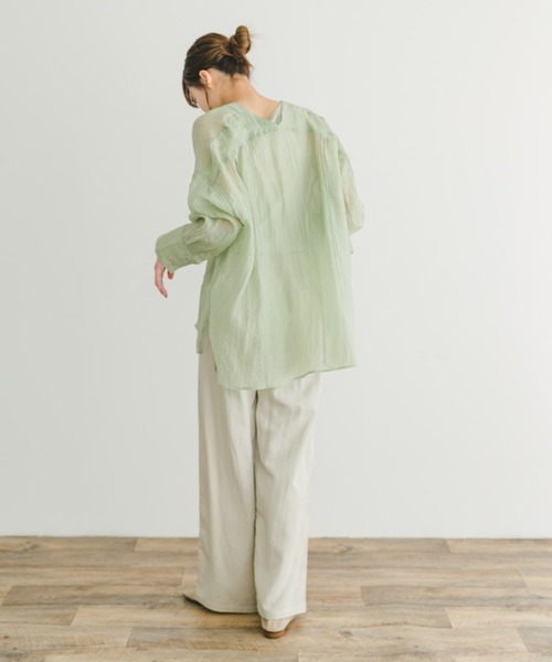 ITEMS URBANRESEARCH（アイテムズ アーバンリサーチ）の「Vネックシアーブラウス（シャツ/ブラウス・レディース・オフホワイト/ブラック/ミント・FREE）」の18枚目の写真