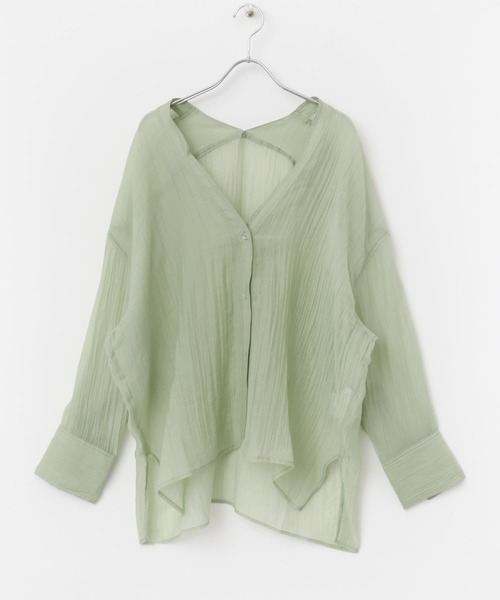ITEMS URBANRESEARCH（アイテムズ アーバンリサーチ）の「Vネックシアーブラウス（シャツ/ブラウス・レディース・オフホワイト/ブラック/ミント・FREE）」の21枚目の写真