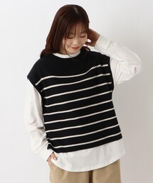 綿ニット&長袖カットソー アンサンブル