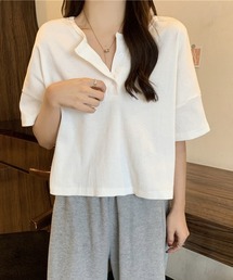 半袖/長袖展開 立体感サーマル レイヤードヘンリーネック薄手トップス シンプルカットソー