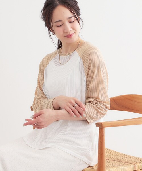 Cutie Blonde（キューティーブロンド）の「【S-LL】シアーラグランロンT（Tシャツ/カットソー・レディース・ホワイト/ベージュ/チャコールグレー・04/03/02/01）」の3枚目の写真