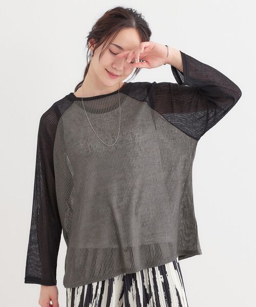 Cutie Blonde（キューティーブロンド）の「【S-LL】シアーラグランロンT（Tシャツ/カットソー・レディース・ホワイト/ベージュ/チャコールグレー・04/03/02/01）」の4枚目の写真